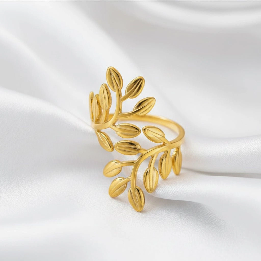 DressAtR Women's Leafy Gold Plated Ring
