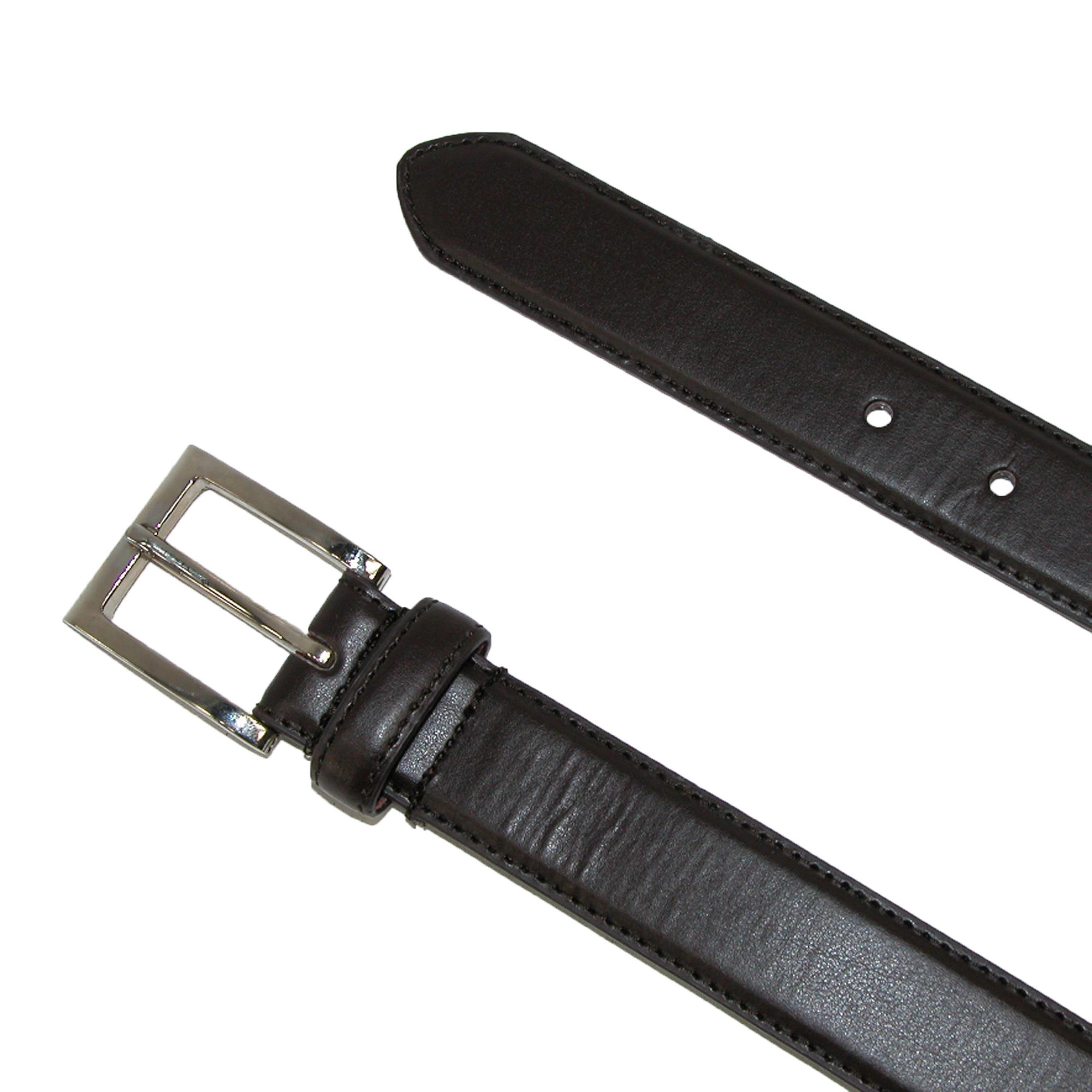 CTM Men's Big & Tall Leather Basic Dress Belt with Silver Buckle