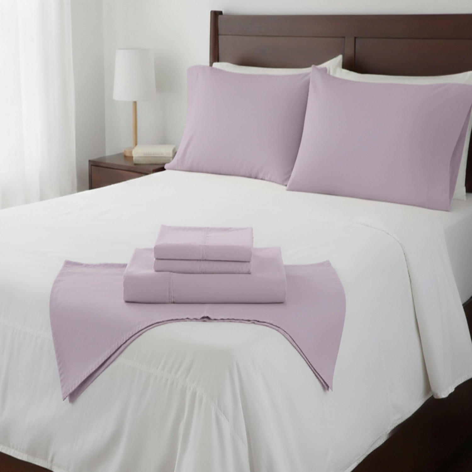 Castle Hill Premium Lightweight Thread Count Cotton Sateen 4 Pieces Sheet Set King Lavander