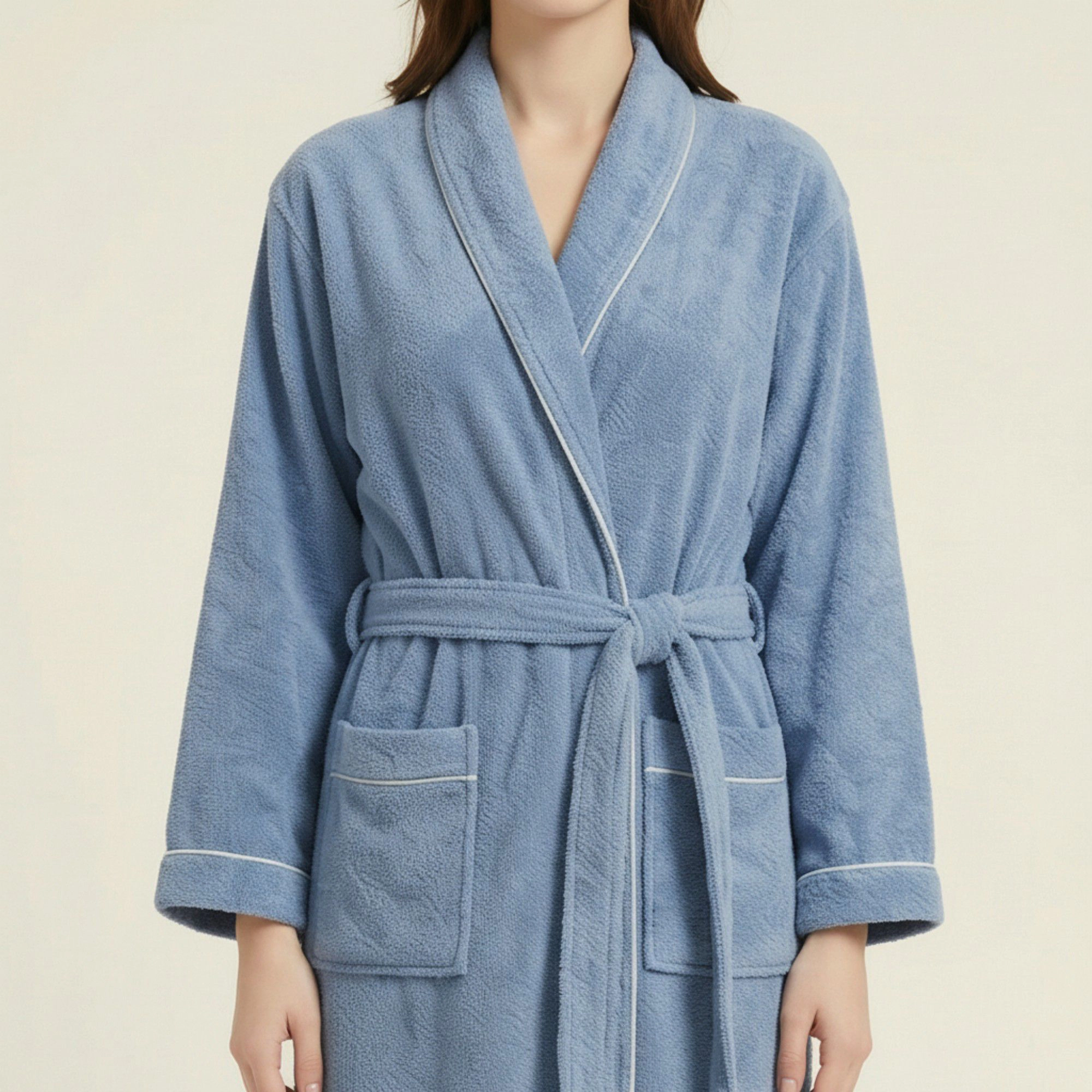 Anna-Kaci Women's Long Plush Robe with Shawl Collar Tie Waist Belt Front Pockets Soft Fleece