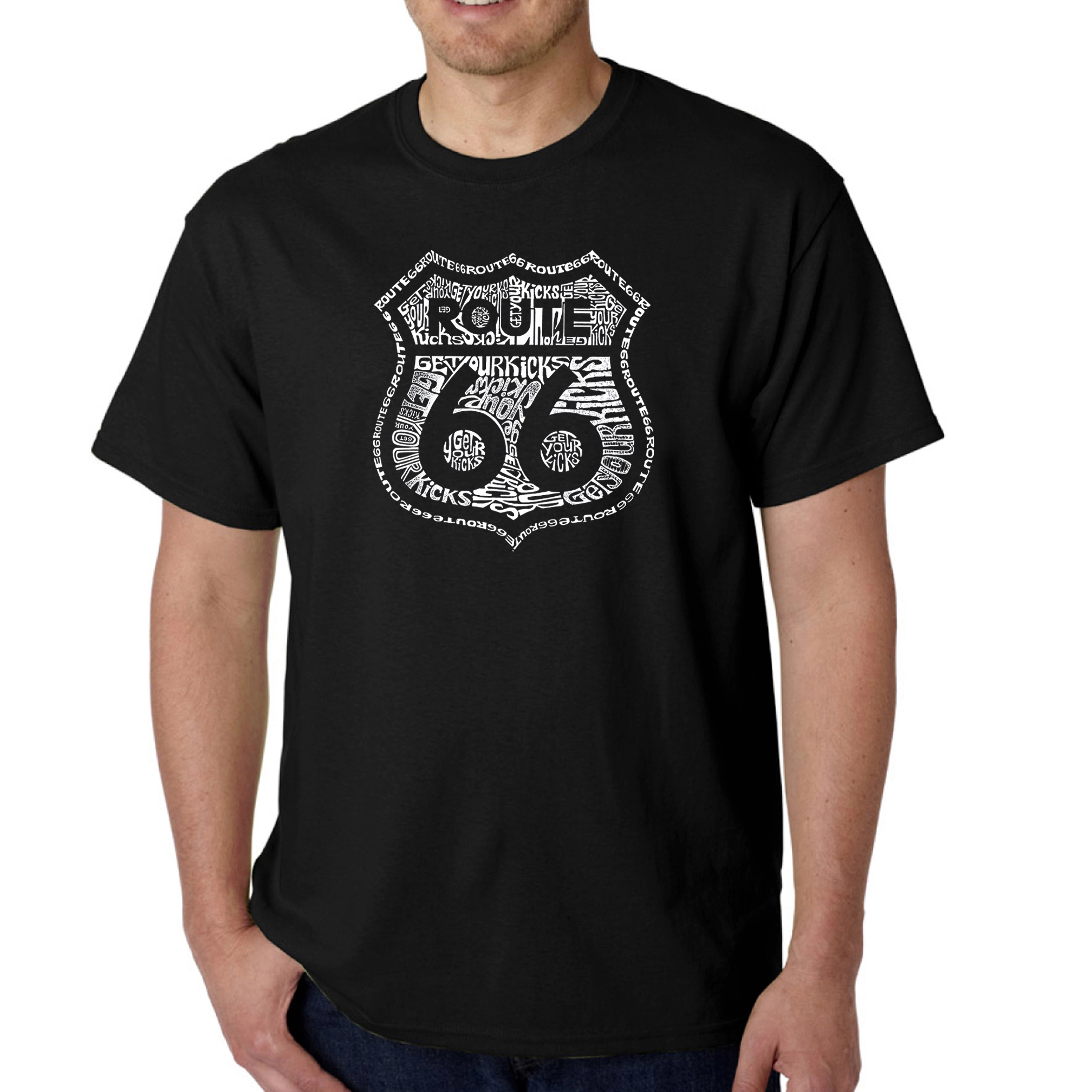 LA Pop Art Men's Get Your Kicks On Route 66 Word T-Shirt