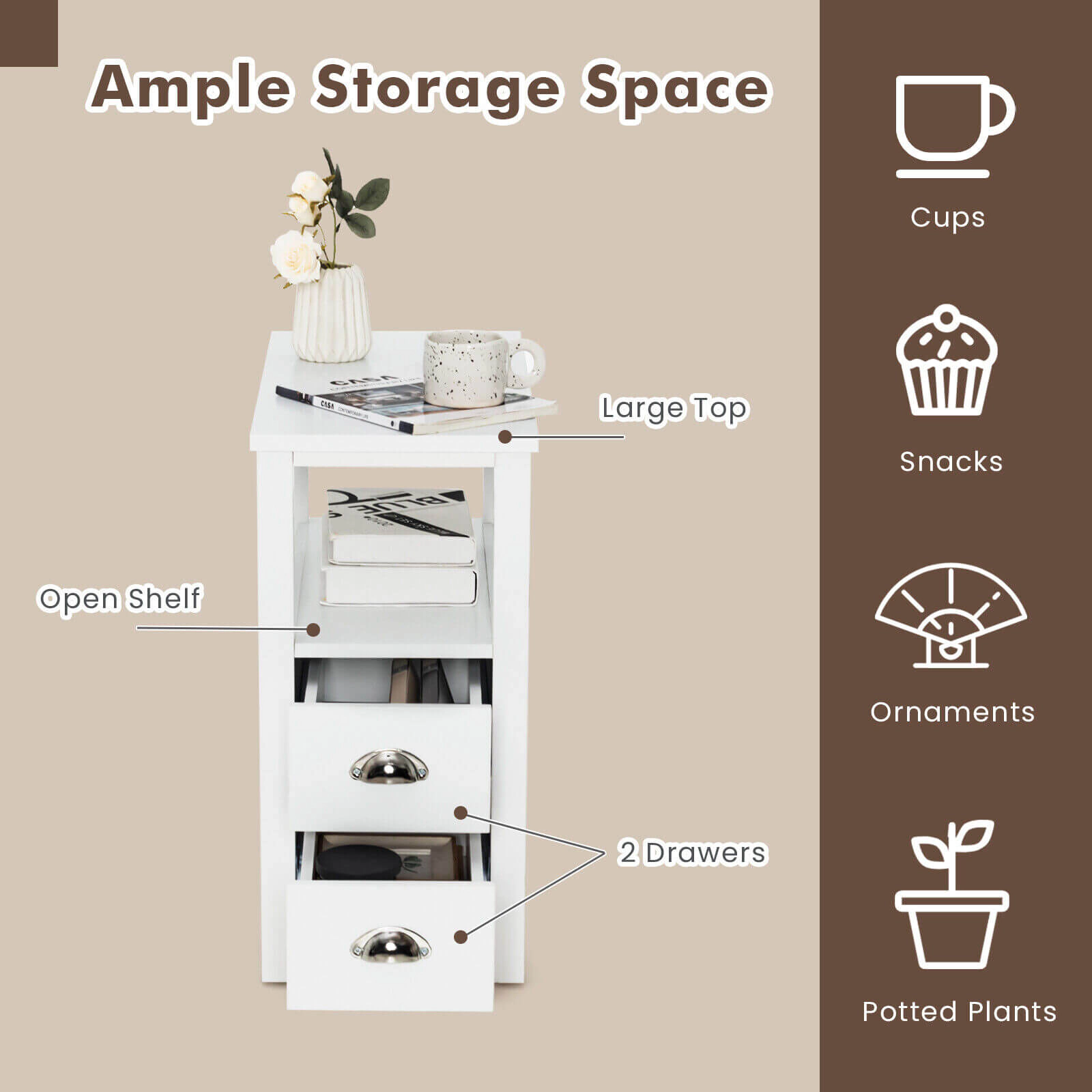 SUGIFT 2-Drawer Wooden End Table Nightstand with Shelf 33-lb Tabletop Capacity 23.5 x 12 x 24 in Frame White