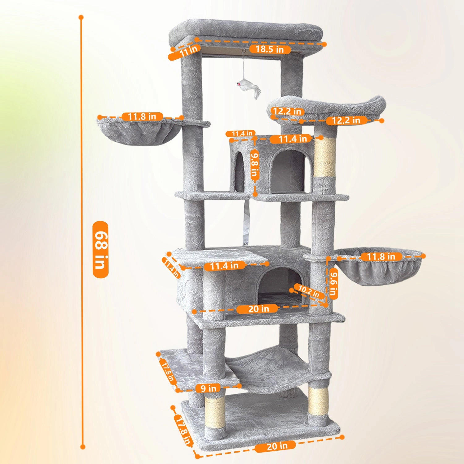 GBruno 68in Multi-Level Cat Tree Tower With Hammocks