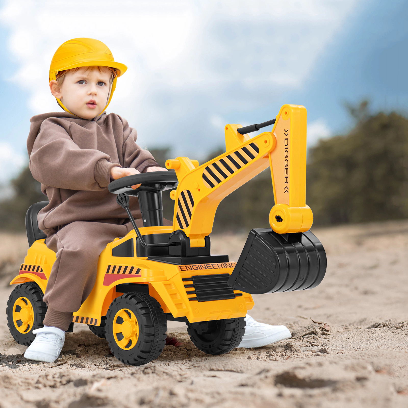 LJG Kids Ride on Excavator with Adjustable Shovel