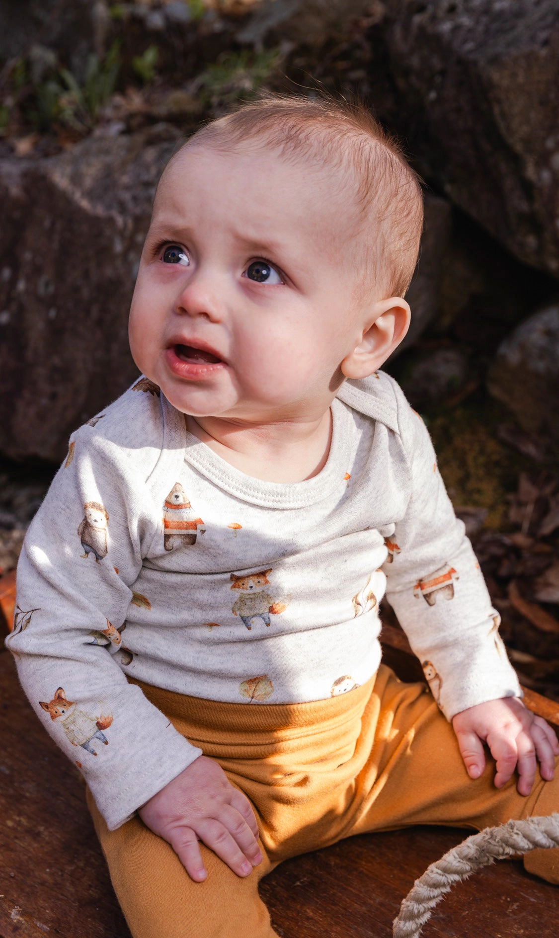 Deux par Boys Organic Cotton Long Sleeve Printed Detail Onesie