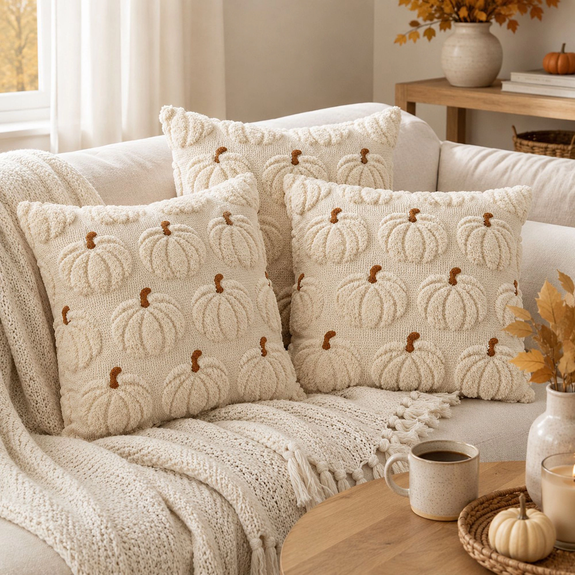 Alilang Fall Textured Tufted Pumpkin Decorative Throw Pillow Cover
