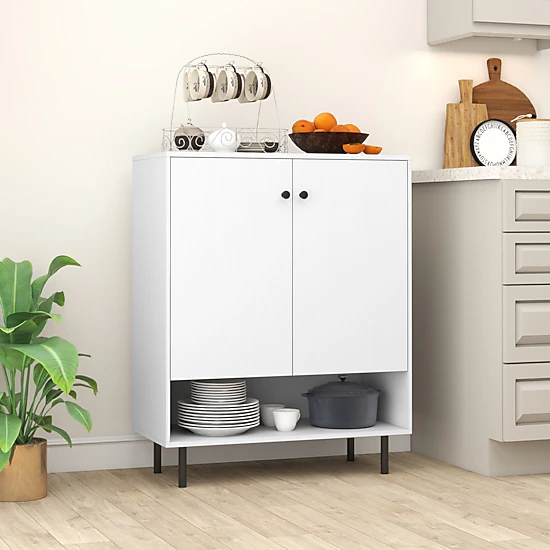 Glintex 37.5-Inch 2-Door Sideboard with Removable Shelf and Open Base, White