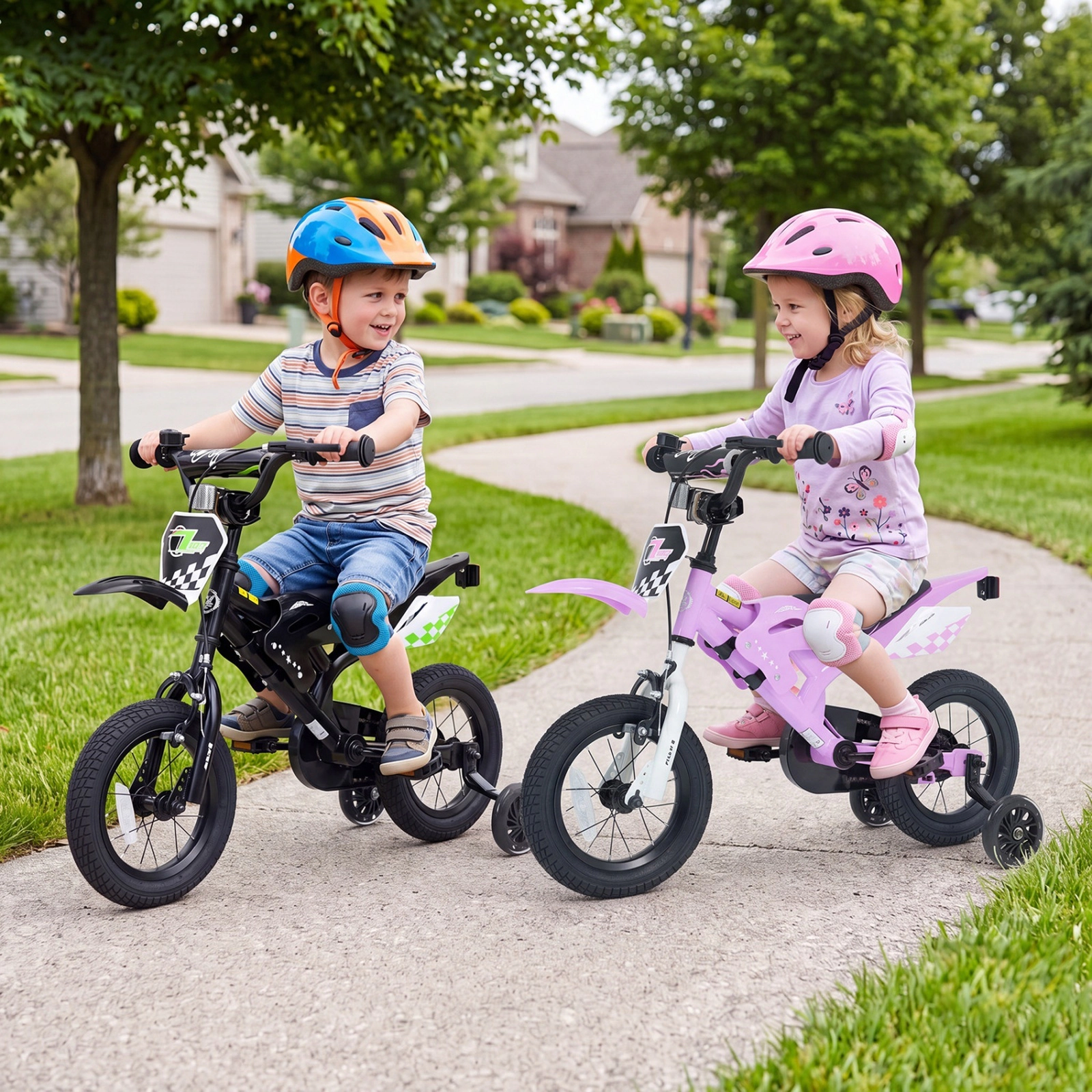 12-in Kids Bike Motorcycle Styled with Training Wheels Number Plate and Adjustable Handlebar for Ages 3-4