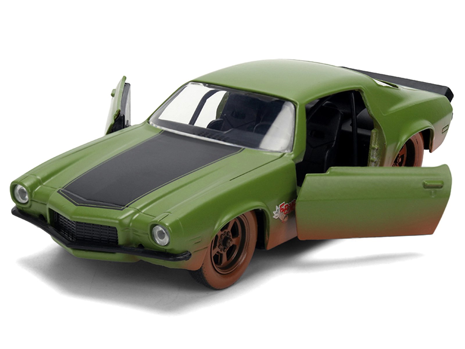 Jada Dom's 1973 Chevrolet Camaro "F-Bomb" Matt Green (Dirty Version) with Black Hood Stripe "Fast & Furious"