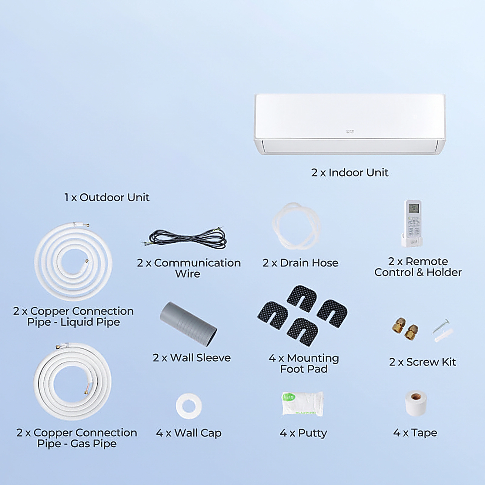 SUGIFT 18000-BTU 2-Zone 24-SEER2 208-230V R454B Ductless Mini Split Air Conditioner Heat Pump 9K + 9K