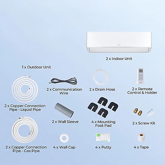 SUGIFT 18000-BTU 2-Zone 24-SEER2 208-230V R454B Ductless Mini Split Air Conditioner Heat Pump 9K + 9K