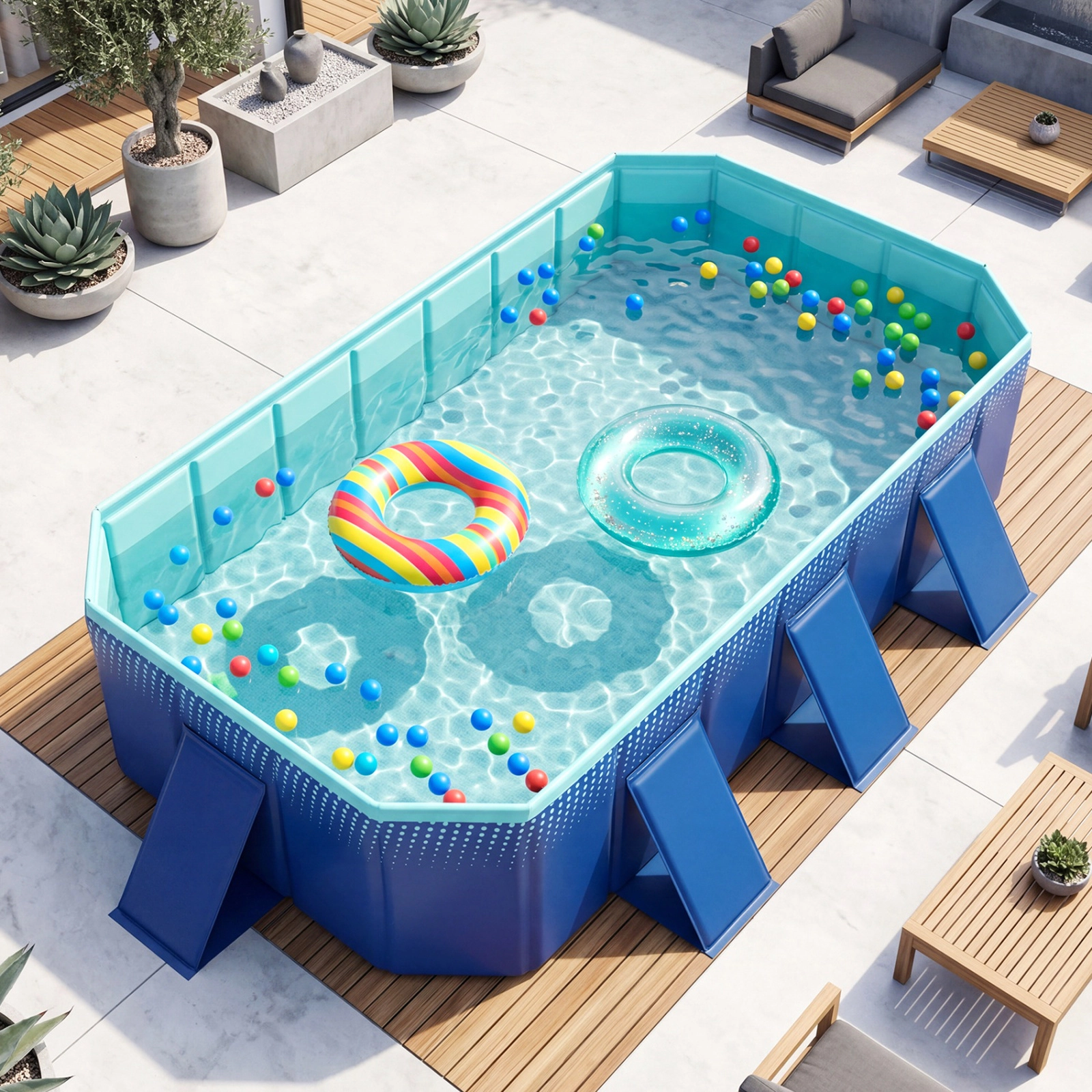 SUGIFT 99 x 52-in 881-lb Capacity Navy Non-Inflatable Foldable Above Ground Swimming Pool with Drain Hose