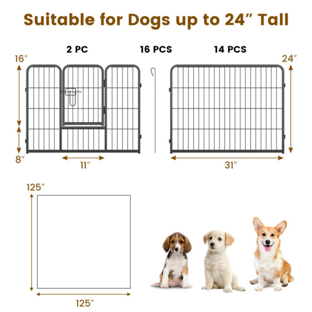 SUGIFT 16-Panel Metal Dog Playpen Pet Gate with Locking Large Door 31 x 24-in Panels 11 x 16-in Door Black