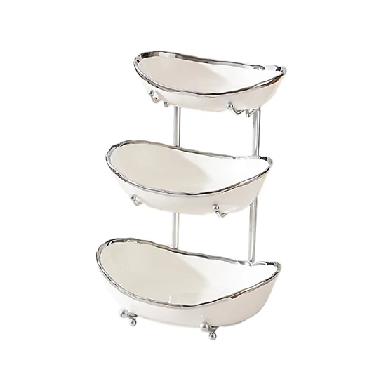 Stock Preferred 3 Tier Ceramic Fruit Bowl Stand with Metal Frame for Kitchen Counter