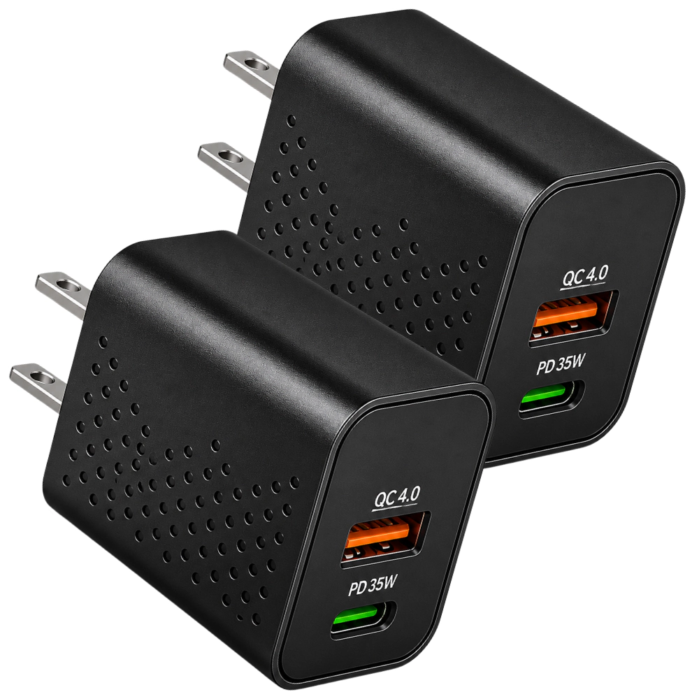 Qixxronics 35W USB C Fast Charger Plus USB-A Port Power Adapter for iPhone 16 15 14 13 12 11 XS Max SE 8Plus 7 6 (2 Pack)