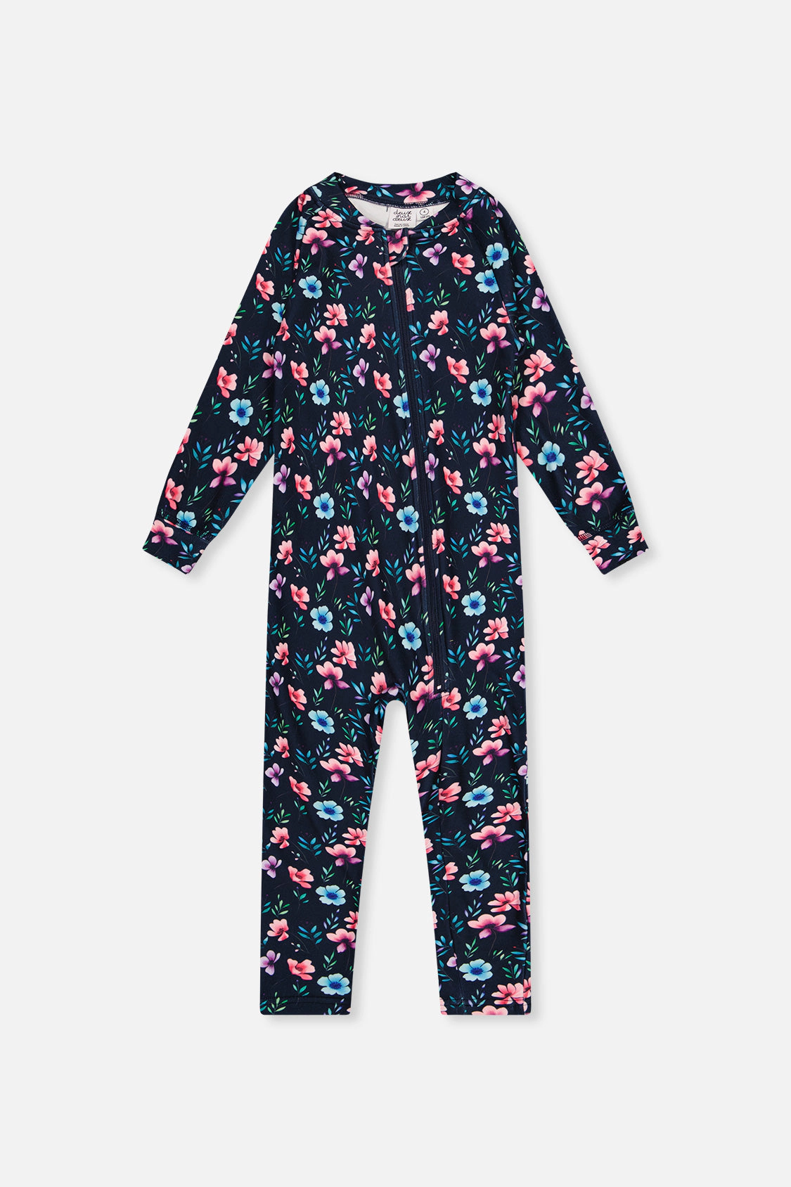 Deux par Girls One Piece Floral Print Asymmetric Zip Thermal Underwear