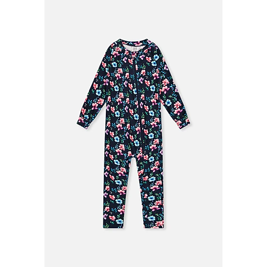 Deux par Deux Girls One Piece Floral Print Asymmetric Zip Thermal Underwear