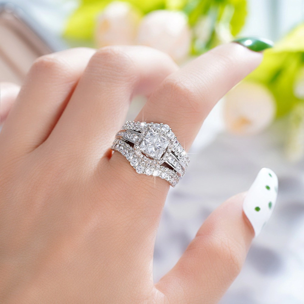 Wardrobe Whimsy Princess Cut Double Halo Cubic Zirconia 2‑Piece Bridal Ring Set