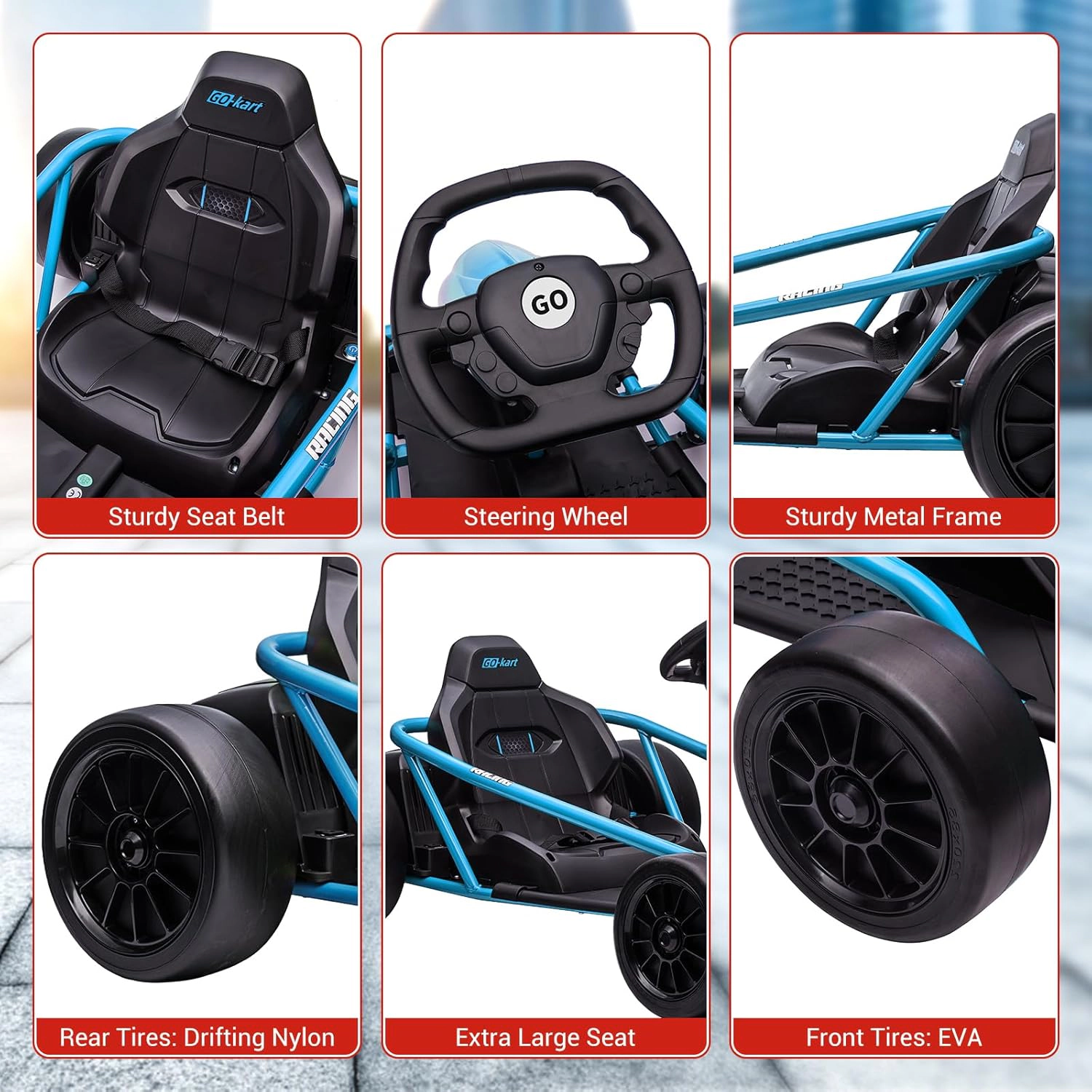 24V Electric Go Kart for Kids 8-12, Drift Car w/Dual 300W Motors, 8MPH, Music, Slow Start, Seatbelt, Racing Toy
