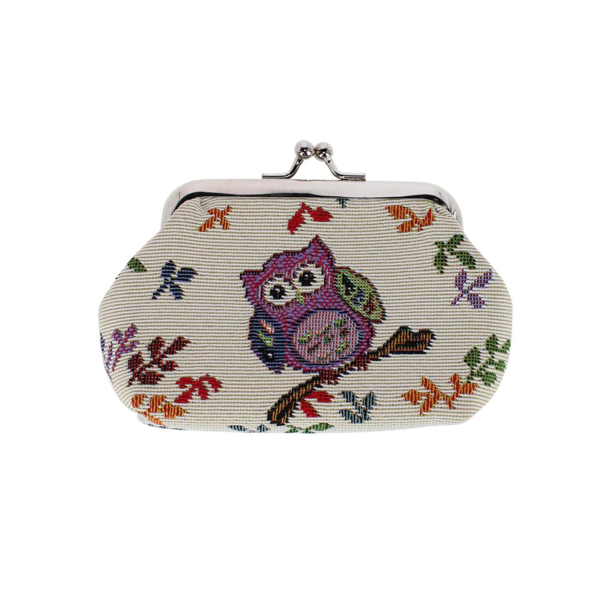 CTM Women's Owl Themed Tapestry Coin Purse Wallet