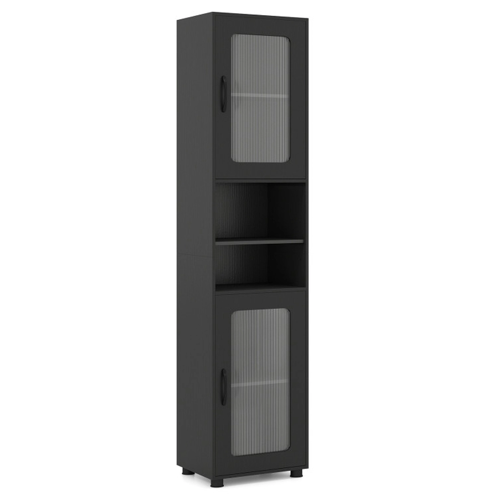 SUGIFT Tall Freestanding Bathroom Storage Cabinet 67-in Organizer 155-lb Capacity Black