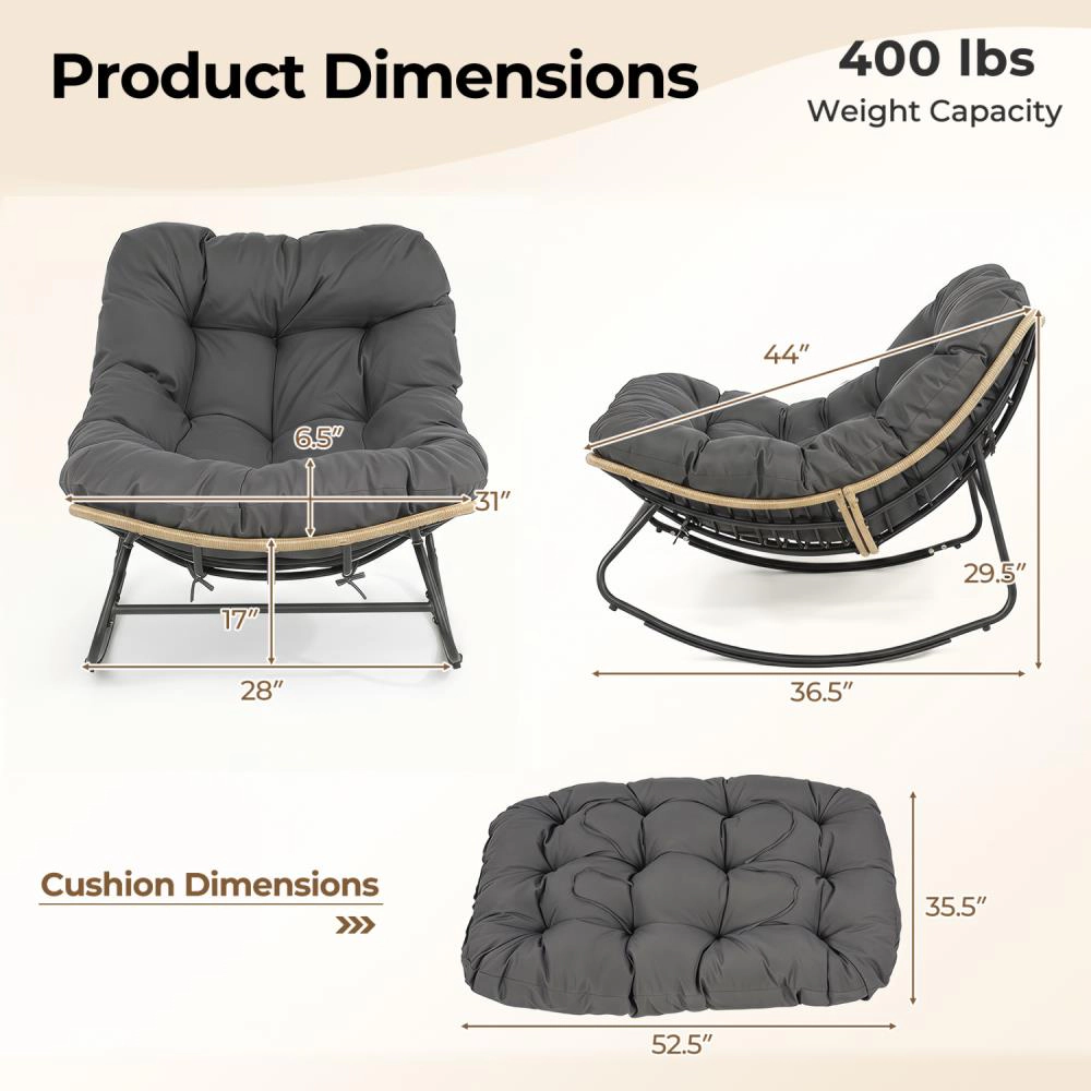 Hivvago Outdoor Papasan Rocking Chair With Thick Cushioned Seat For Patio