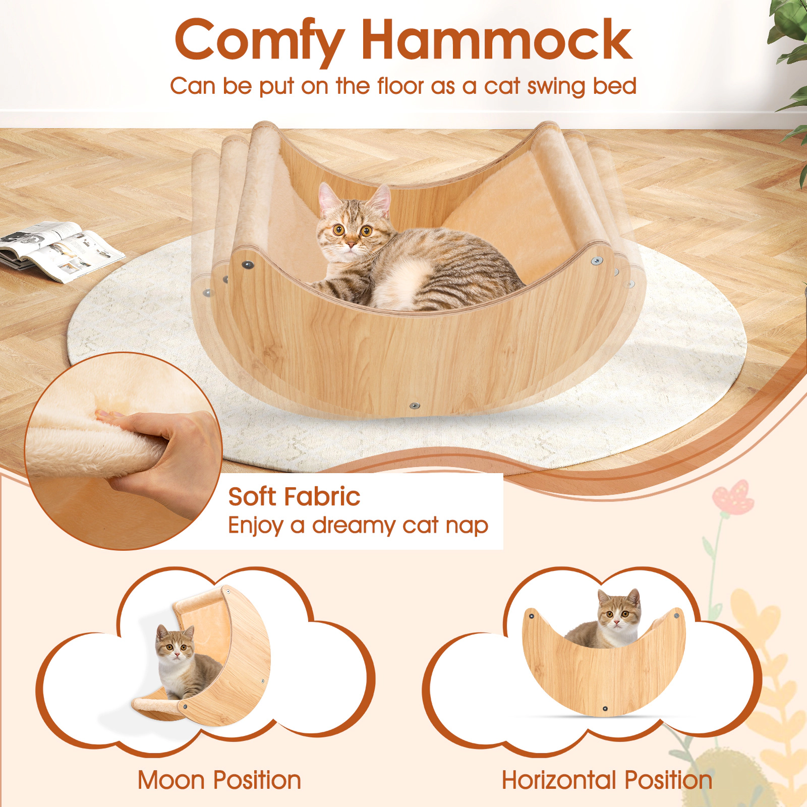 SUGIFT Wall-Mounted Cat Trees Shelves Set with Hammock 22-lb Capacity Beige