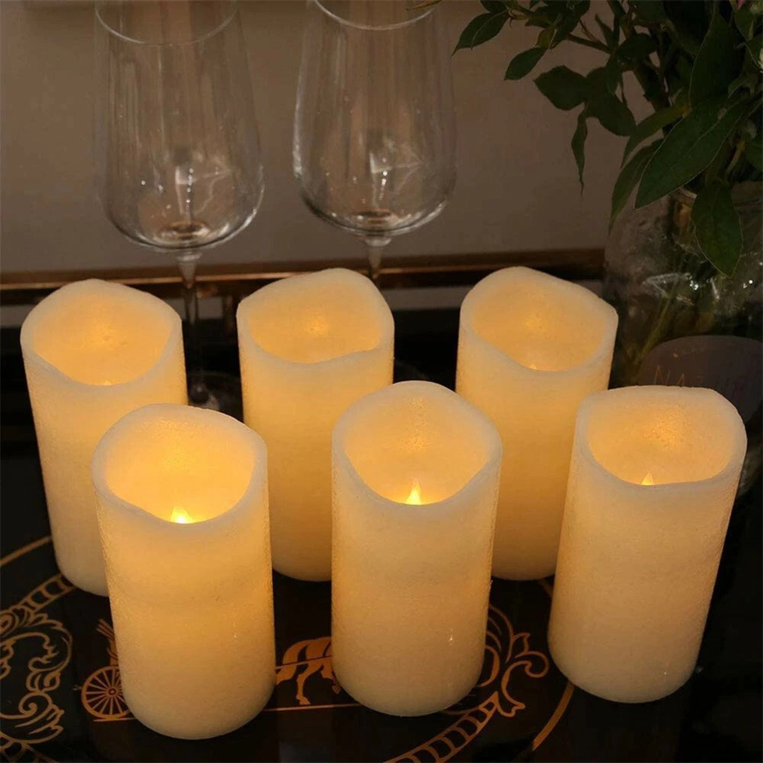 Home Collection Flameless LED Wax Pillar Candles with Remote Pack of 6