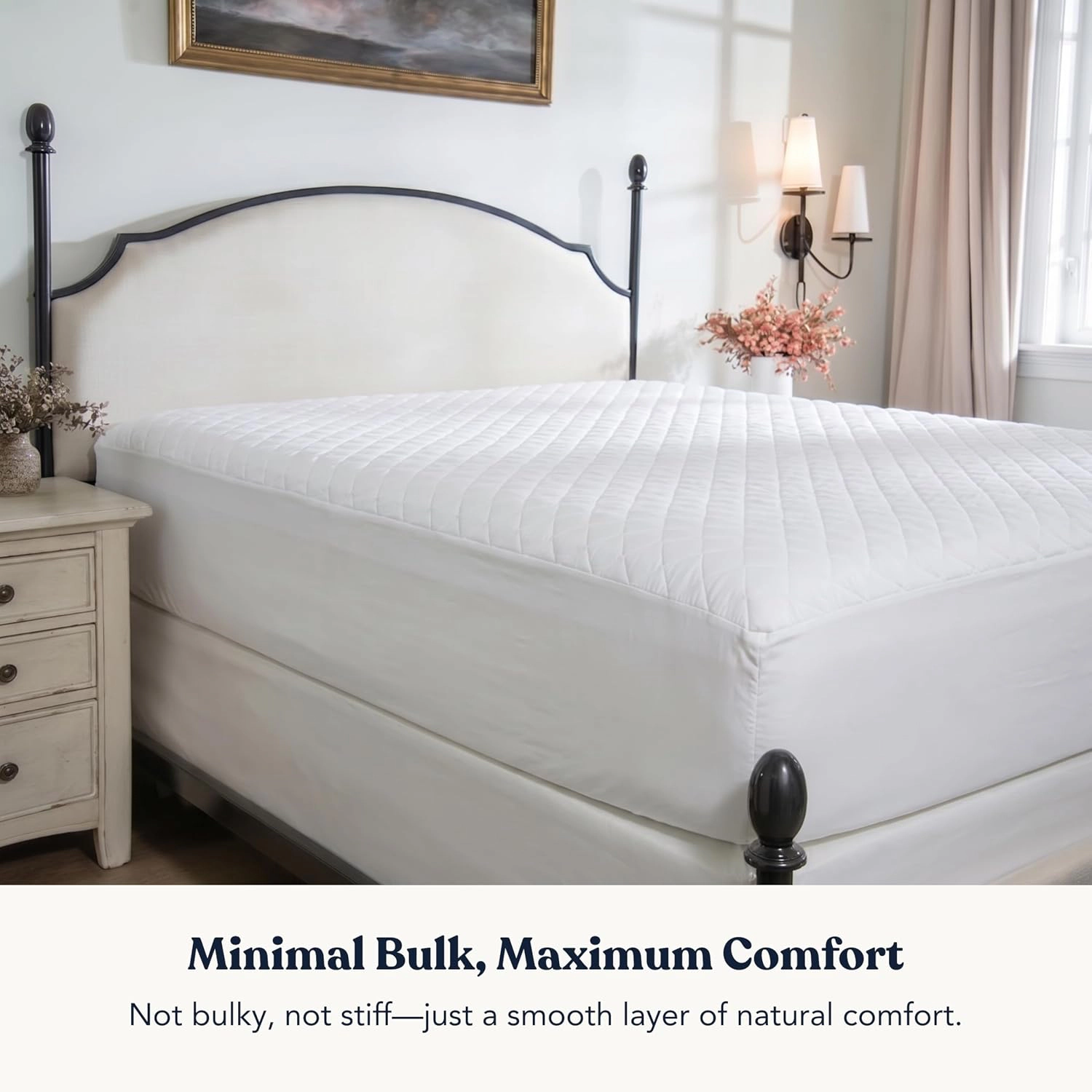 Delara Quilted Organic Cotton Mattress Pad Cover GOTS Certified 400TC 300 GSM Breathable Machine Washable 18" Pocket