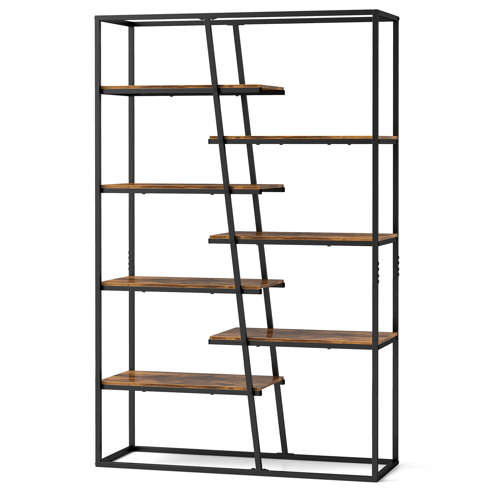 SUGIFT 71-in 7-Tier Industrial Etagere Bookcase with Heavy-Duty Metal Frame 310-lb Capacity Rustic Brown + Black