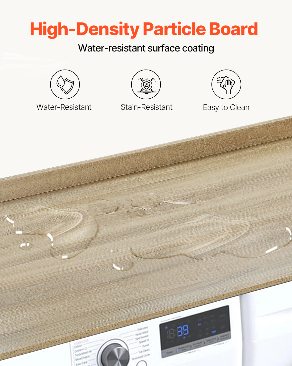 HONGGE Washer and Dryer Countertop, 54 x 27 Inch, Water Resistant Wood Laundry Top, Oak Finish