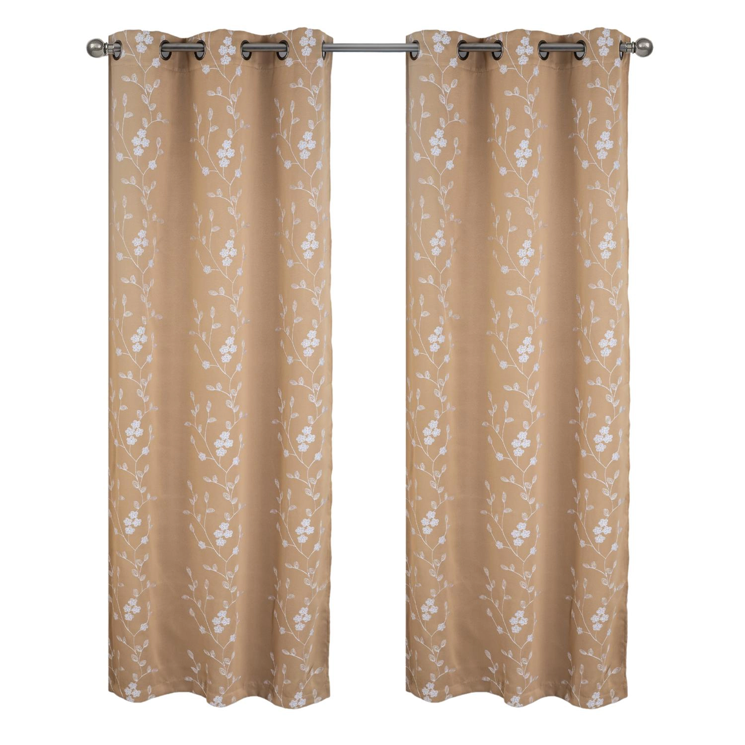 RT Designer Collection Lilian Embroidered Blackout Luxurious Decorative Grommet Curtain Panel 54" x 95" Taupe