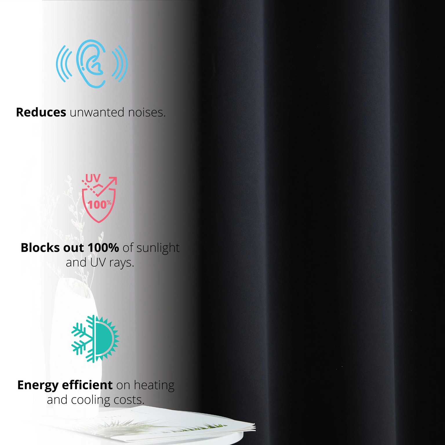 HLC.ME Dakota 100% Complete Full Blackout Lined Thermal Insulated Soundproof Window Curtain Grommet Panels - Set of 2
