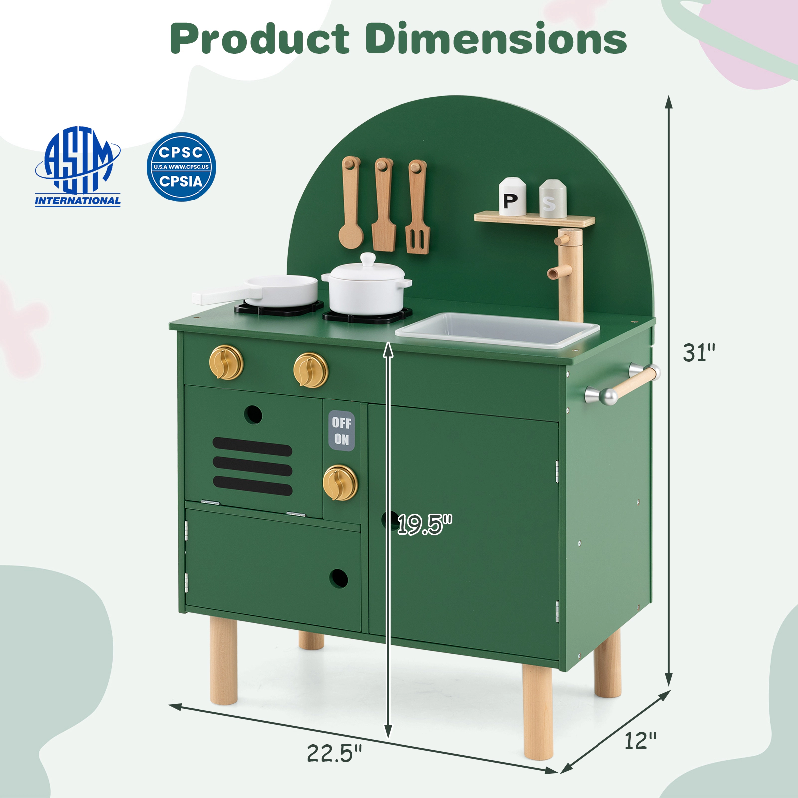 SUGIFT Kids Wooden Play Kitchen 22.5 Playset with Stoves Sink Microwave and Oven