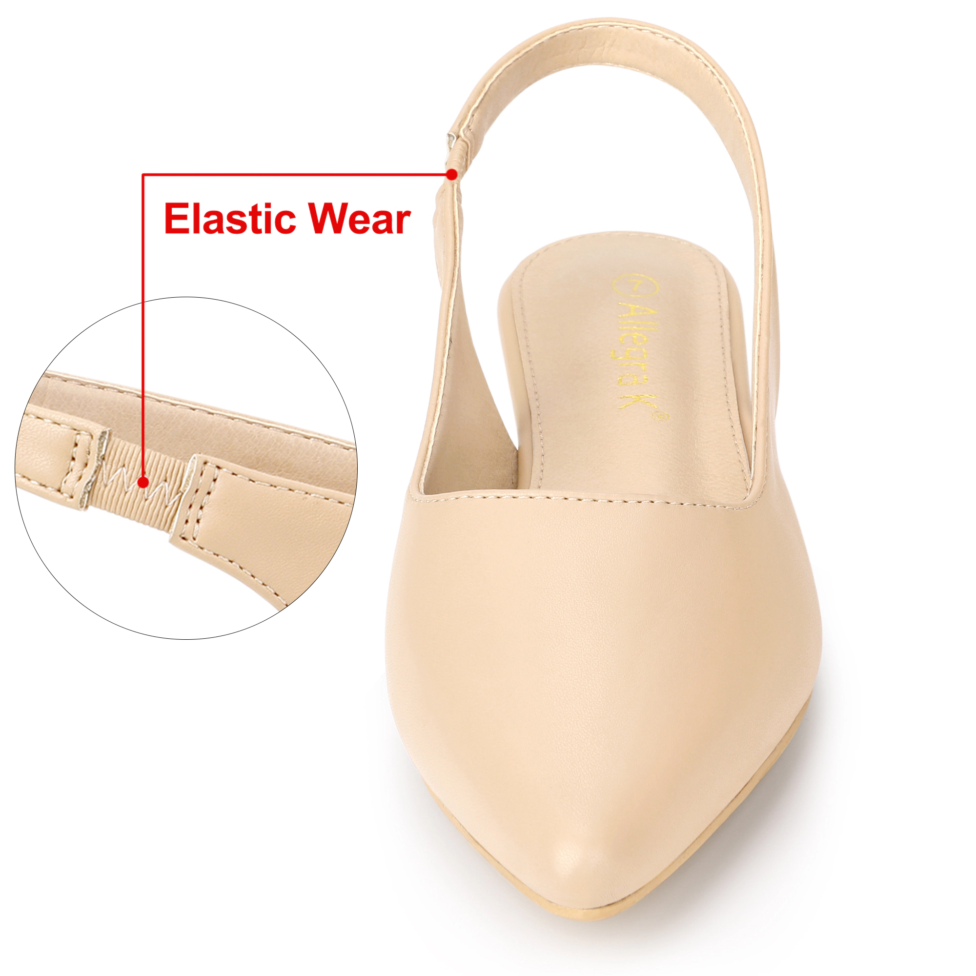 BLISSFUL STEP Women Faux Leather Pointed Toe Slingback Flats