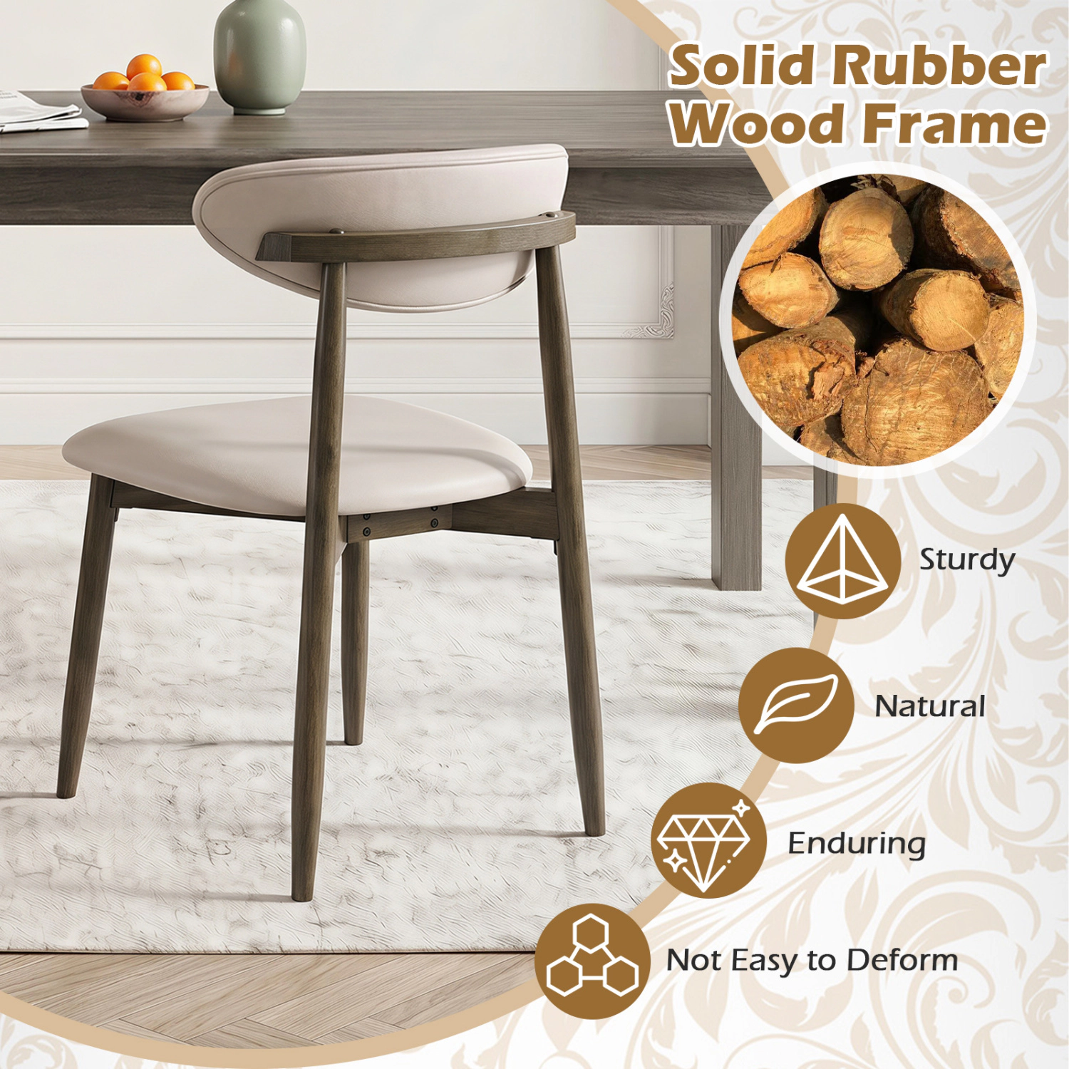 LJG Set of Wooden Modern Upholstered Dining Chairs with Curved Backrest