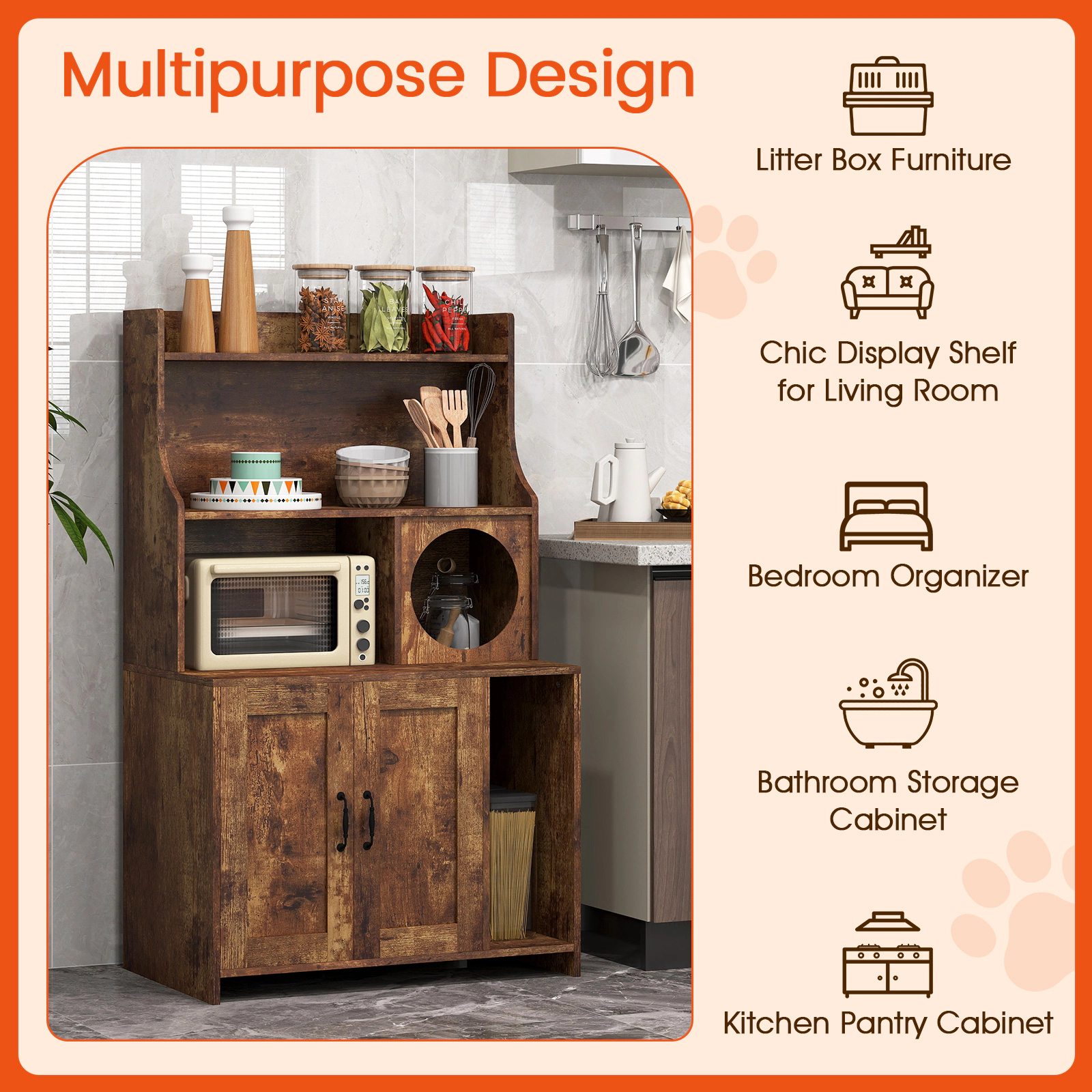 SUGIFT Modern Wooden Cat Litter Box Enclosure with Storage Shelves 66-lb Tabletop Capacity Brown