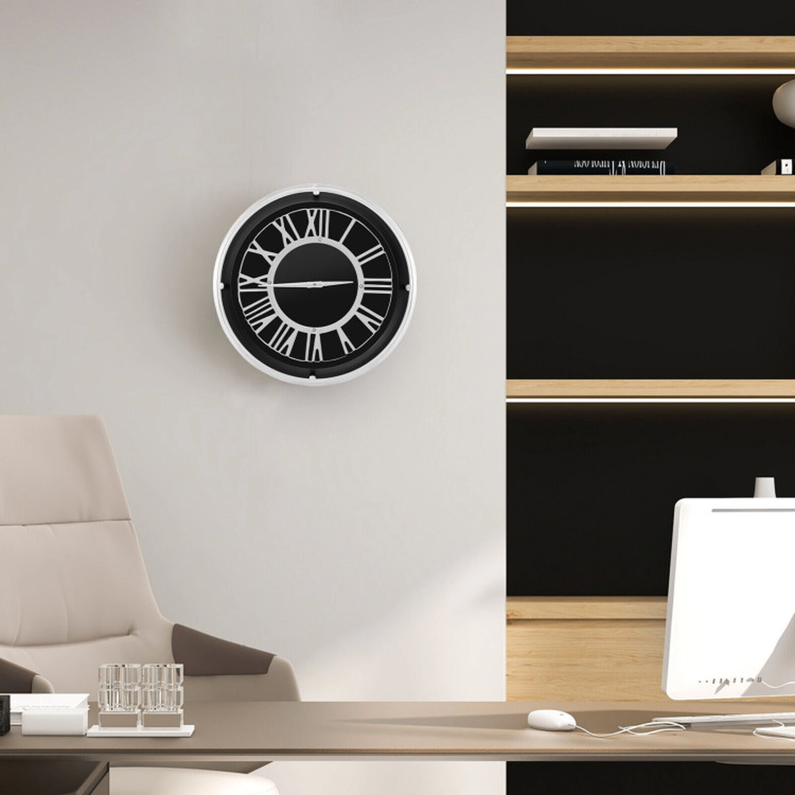 SUGIFT 17.5-in Non-Ticking Quartz Stainless Steel Frame Silent Wall Clock 5.5-in Deep 6.5-lb 1 AA Battery Silver