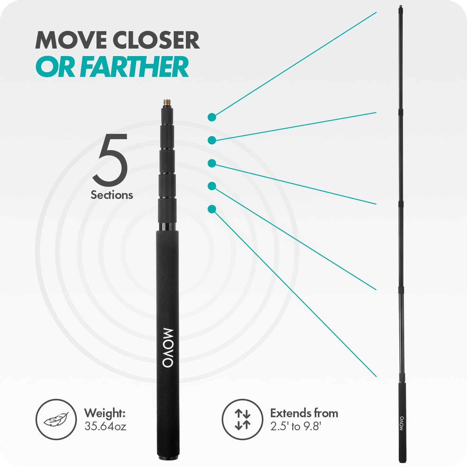 Movo CMP-17 Professional 9.8' Aluminum Boom Pole for Shotgun Microphones