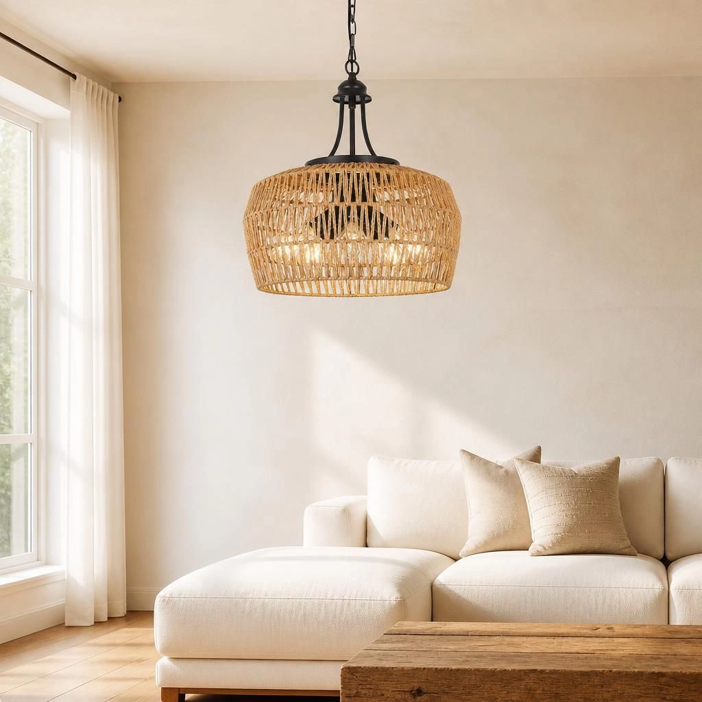 ELEMENT ACE Handwoven Rattan Metal Flush Mount Ceiling Light