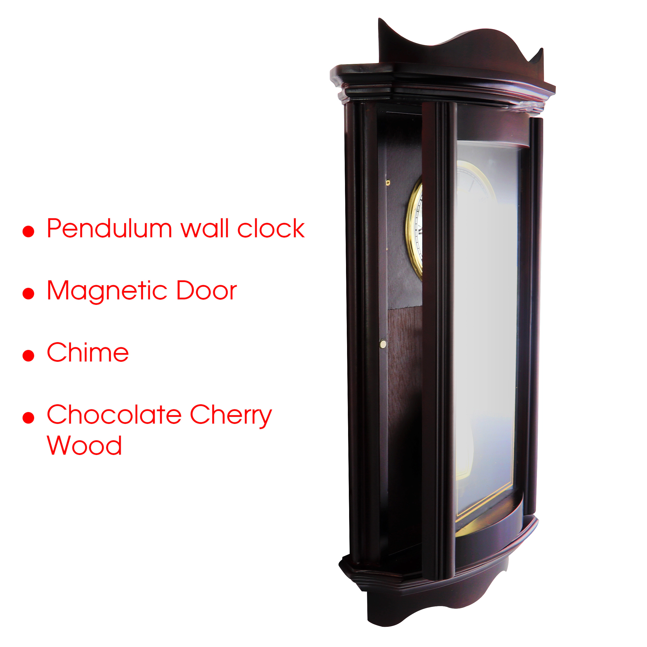 Bedford Clock Collection 25 Inch Chiming Pendulum Wall Clock in Weathered Chocolate Cherry Finish