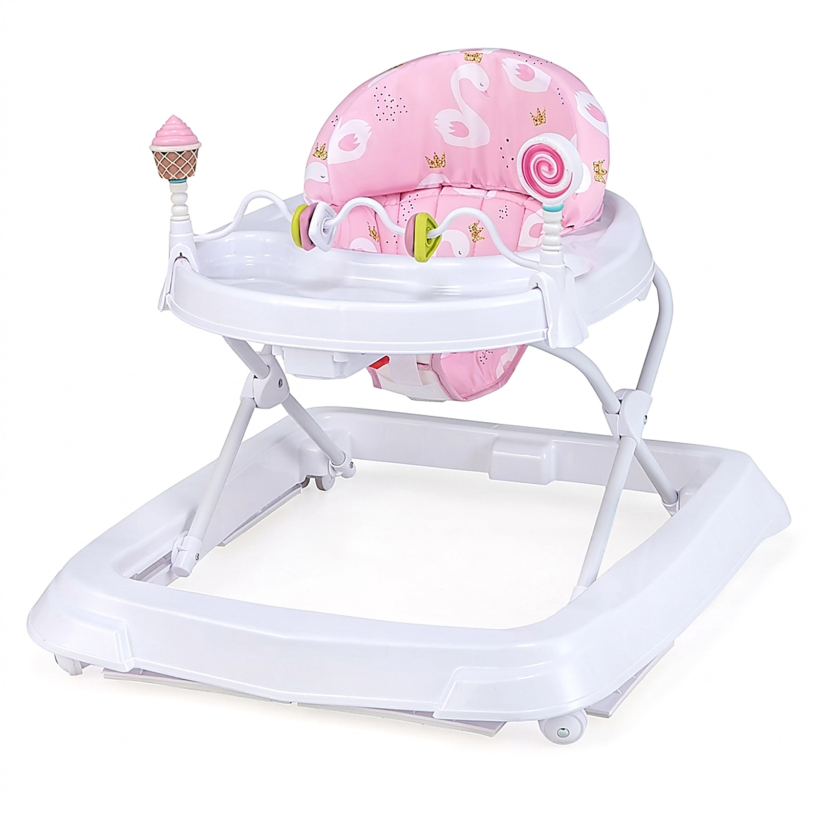 SUGIFT Foldable Baby Activity Walker Pink with Detachable Seat Cushion and Anti-Collision Frame
