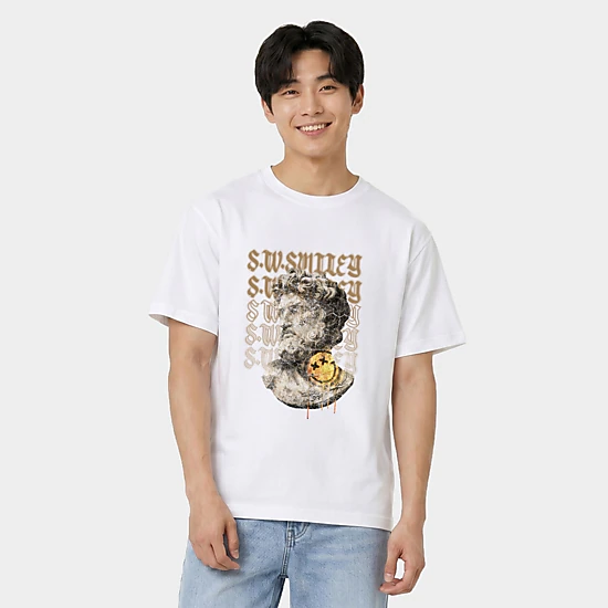 Simply Sage Market - Men's Garment Dyed Graphic T-Shirt - S.W.Smiley Graffitti Roman Statue