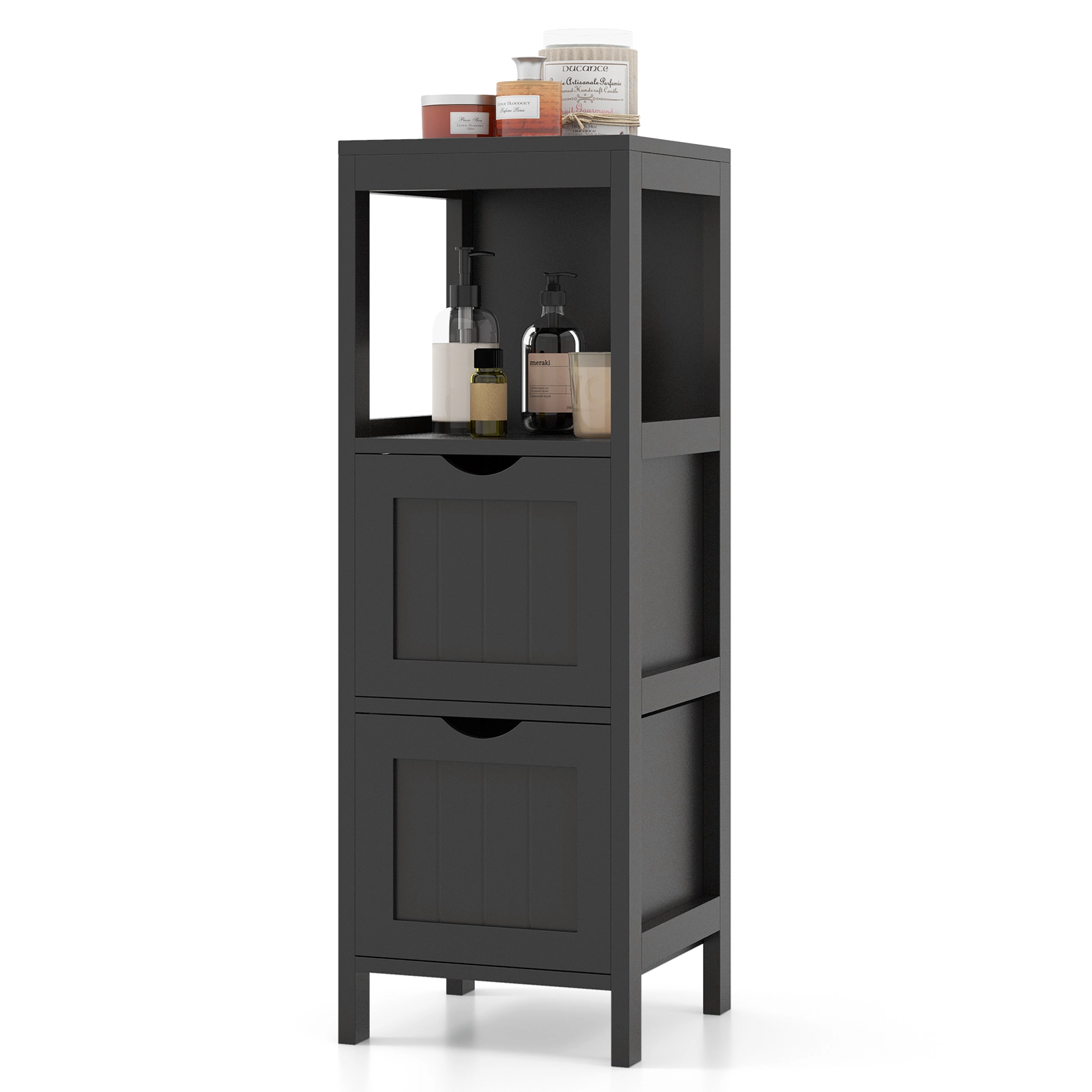 SlickBlue Bathroom Floor Cabinet with Drawers and Open Shelf