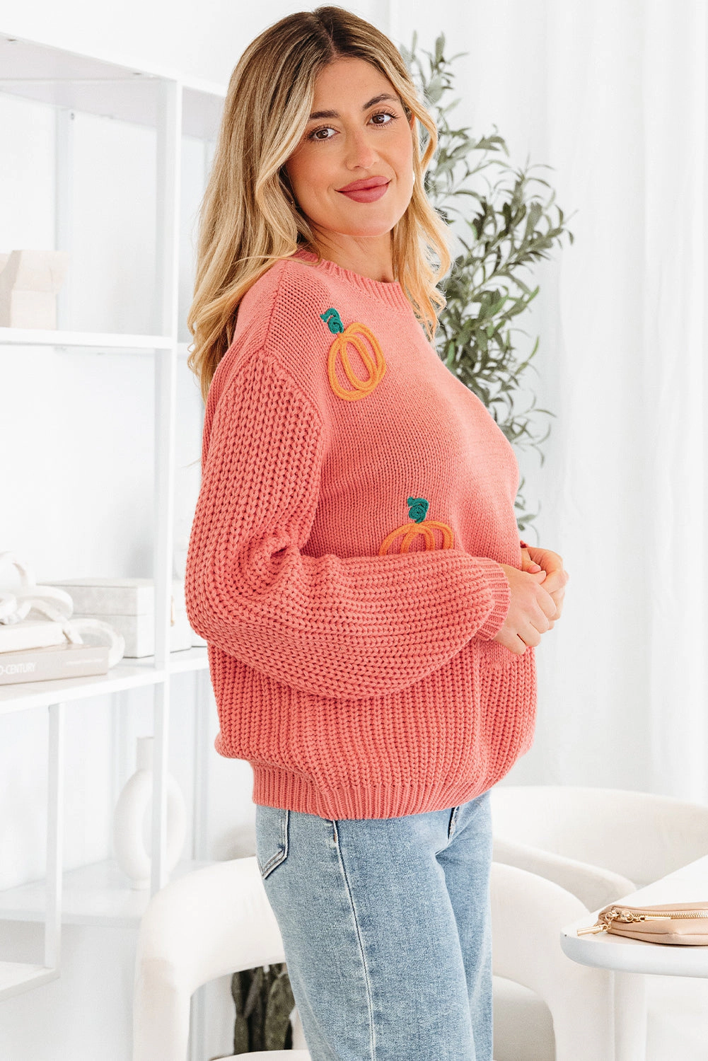 Threaded Pear Women's Kirahira Embroidered Thanksgiving Holiday Sweater