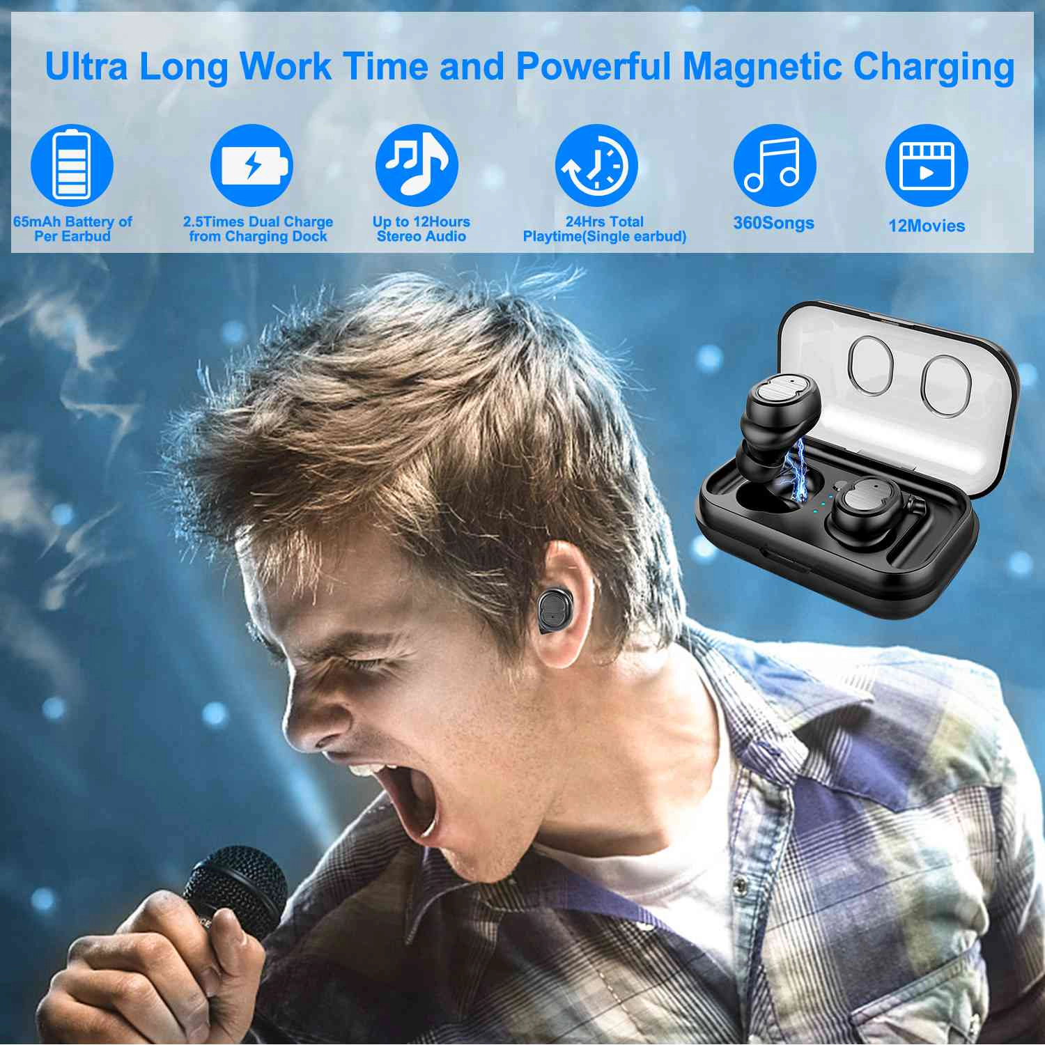 GBruno Wireless 5.0 Earbuds With Charging Dock