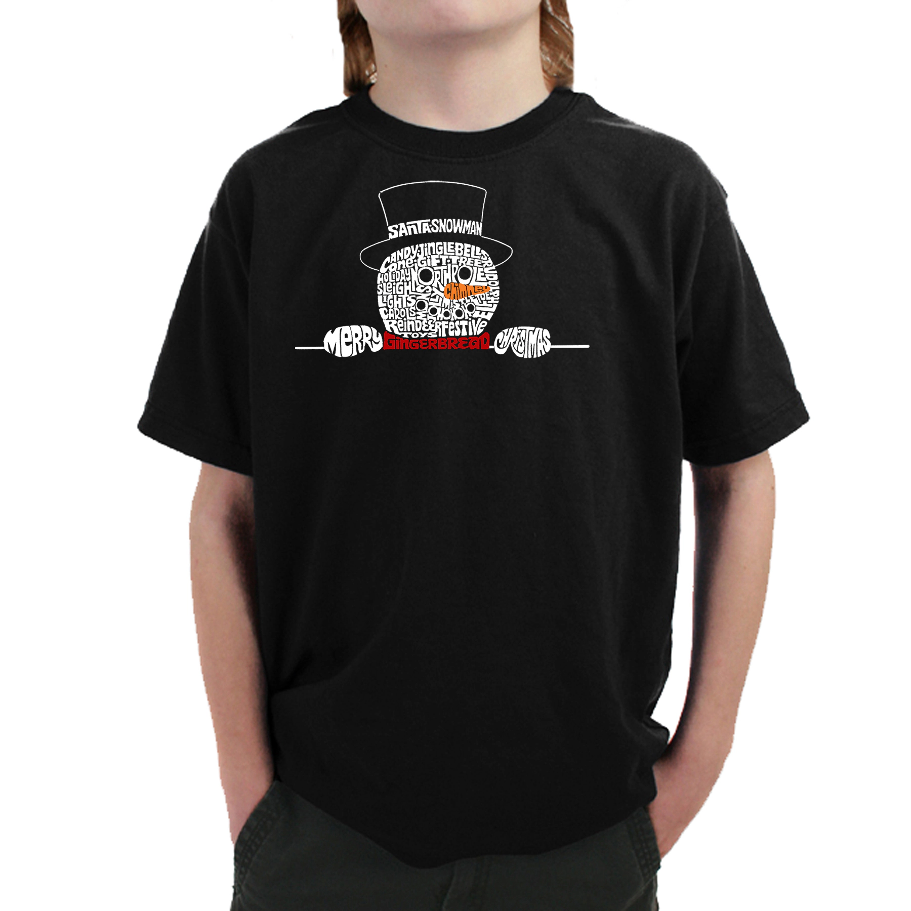 LA Pop Art Boy's Word T-Shirt - Peeking Snowman