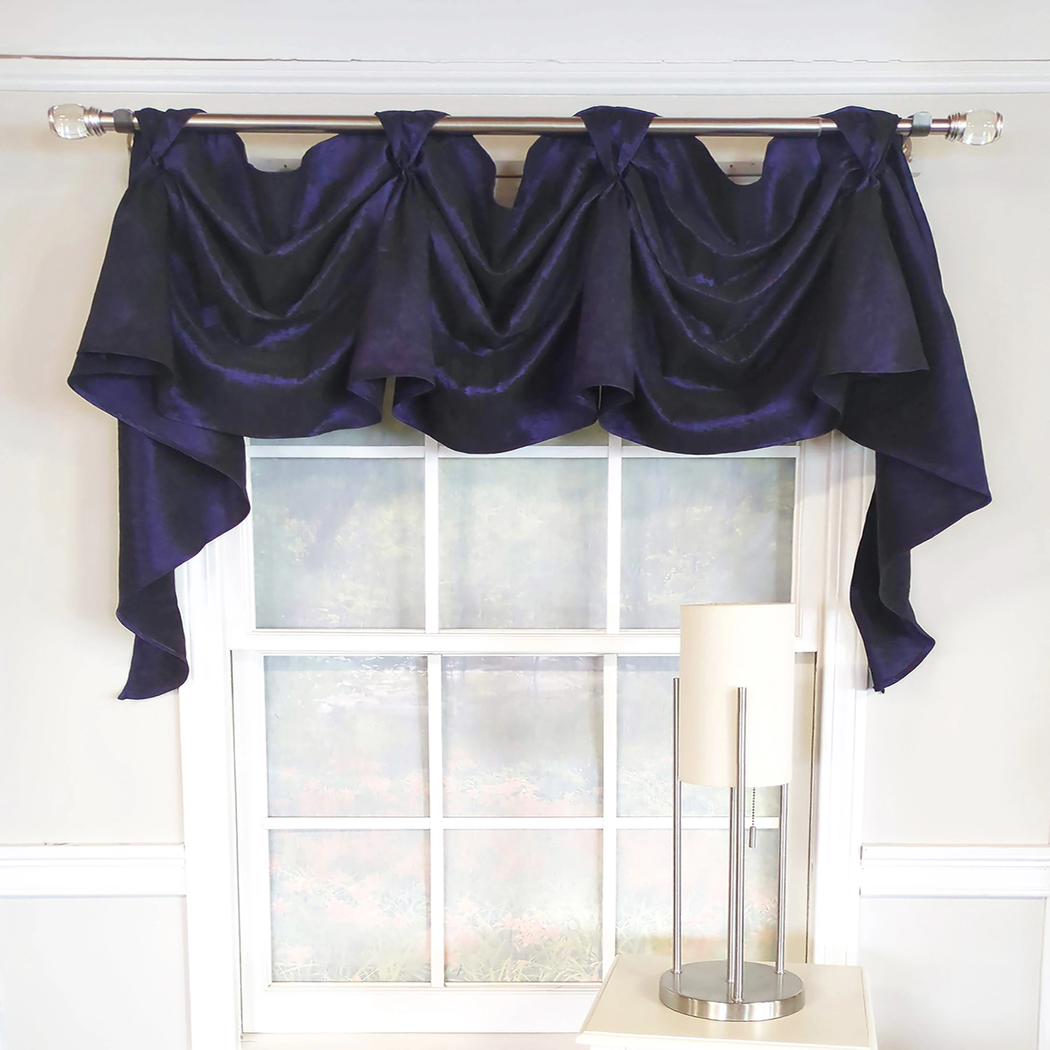 RLF Home Crinkle Taffeta 3-S Victory 100% Polyester Tab Top Swag Window Curtain 54" x 25" Navy