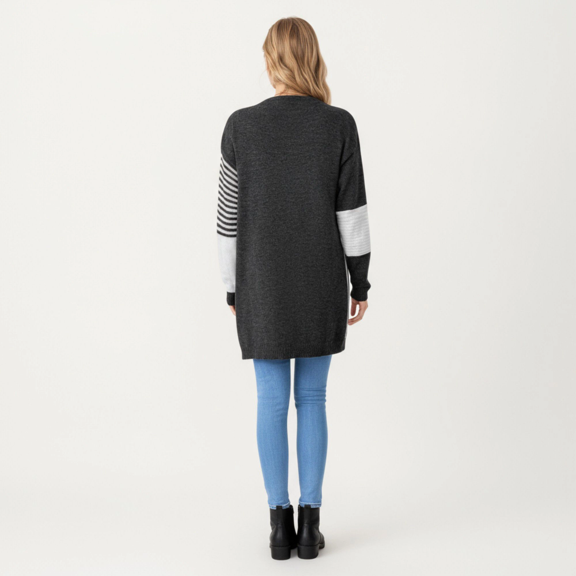 Anna-Kaci Women's Long Sleeve Color Block Striped Knit Cardigan with Front Pockets