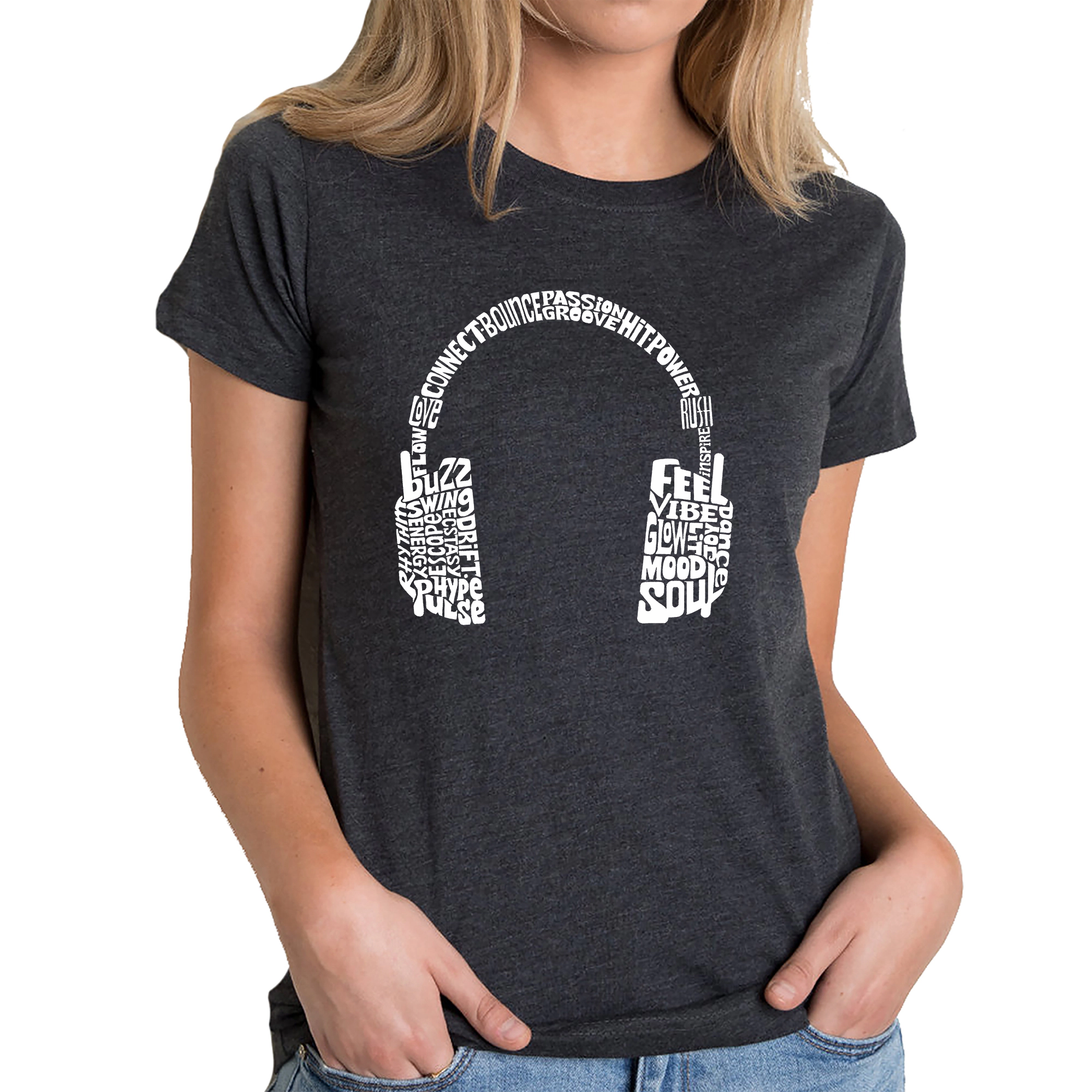 LA Pop Art Women's Cotton/Poly Blend Word T-Shirt - Mood Headphones